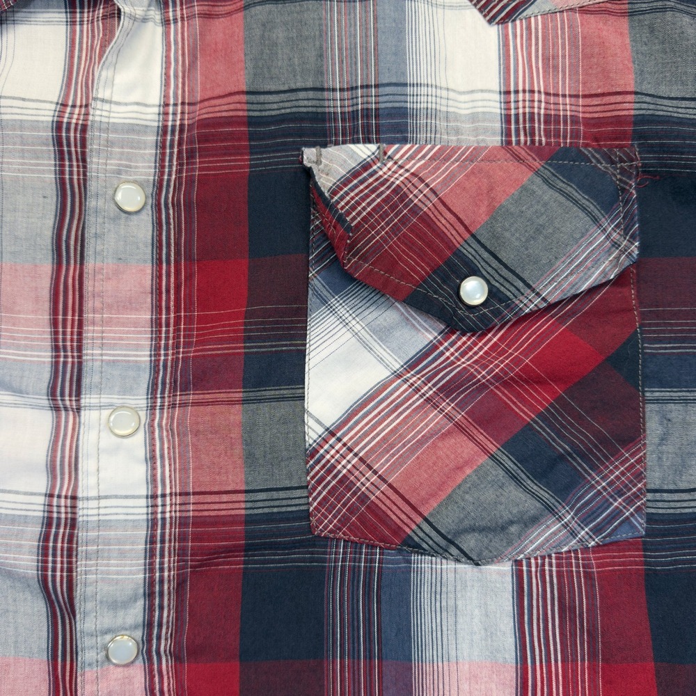 High Noon Western Shirt Mens 4XL Red Blue Plaid Pearl Snap Short Sleeve - Picture 5 of 7